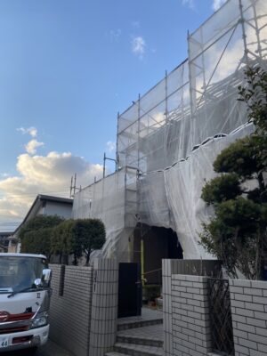 福岡市 東区 住宅塗装足場