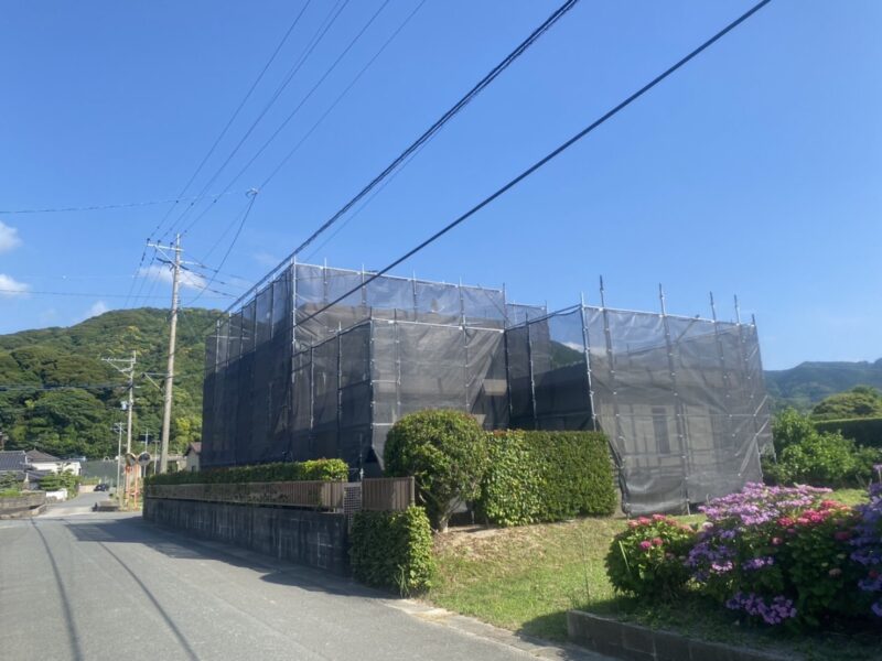 糸島市　住宅塗装足場メイン写真